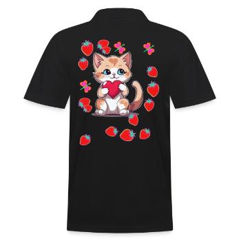 80er Retro Katze Katzen Erdbeeren Erdbeer Kinder - Männer Poloshirt - Schwarz - Hinten - Kai (181cm)