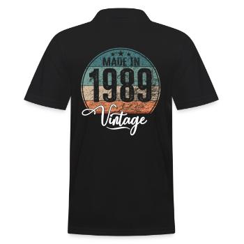 Made in 1989 Vintage Black Shirt 1Vintage Made - Men's Polo Shirt - black - Back - Kai (181cm)