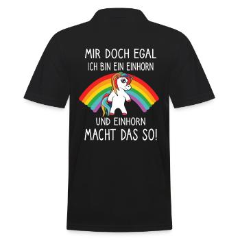 Mir doch egal ich bin ein Einhorn - Männer Poloshirt - Schwarz - Hinten - Kai (181cm)