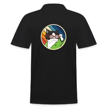 Katze mit Sonnenbrille - Männer Poloshirt - Schwarz - Hinten - Kai (181cm)