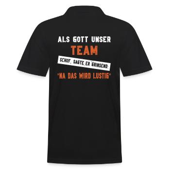 Als Gott unser Team schuf musste er grinsen - Männer Poloshirt - Schwarz - Hinten - Kai (181cm)