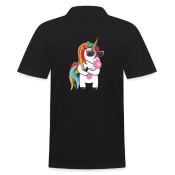 Einhorn mit Sonnenbrille und Kaugummi - Männer Poloshirt - Schwarz - Hinten - Kai (181cm)