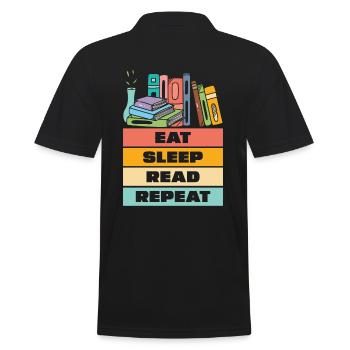 Eat Sleep Read Repeat Bücher für Buchliebhaber - Männer Poloshirt - Schwarz - Hinten - Kai (181cm)