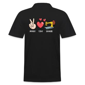 Peace Love Sewing Graphic for Sewing Enthusiasts - Men's Polo Shirt - black - Back - Kai (181cm)