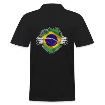 Brasilianische Flagge Stärke Stolz - Männer Poloshirt - Schwarz - Hinten - Kai (181cm)