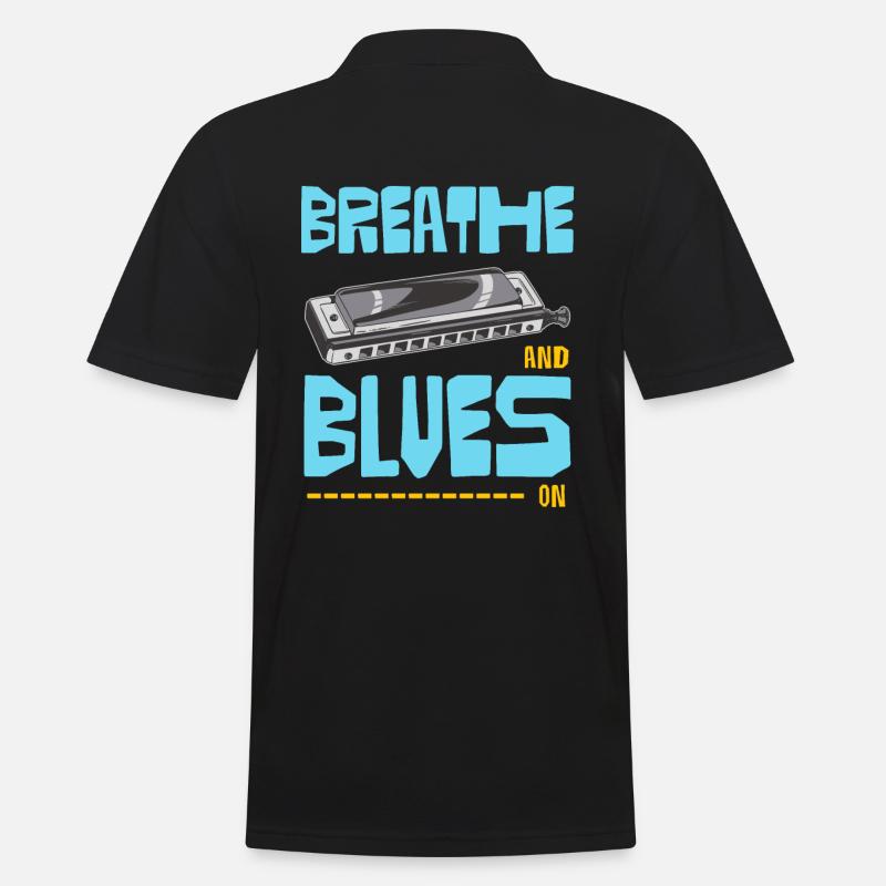 Blues On Mundharmonika - Männer Poloshirt - Schwarz