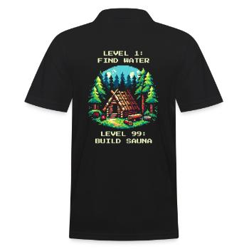 Level 1: Wasser Finden. Level 99: Sauna Bauen. - Männer Poloshirt - Schwarz - Hinten - Kai (181cm)