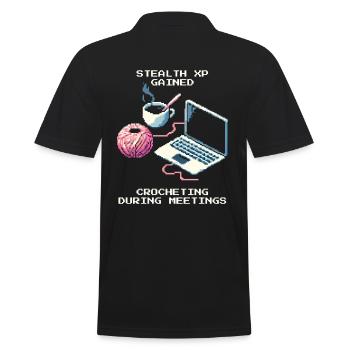 Stealth Crochet in Meeting | Yarn handmade - Men's Polo Shirt - black - Back - Kai (181cm)