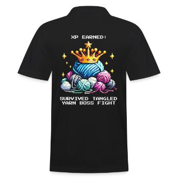 Earn XP: Defeated Balls of Wool | Crochet Yarn - Men's Polo Shirt - black - Back - Kai (181cm)
