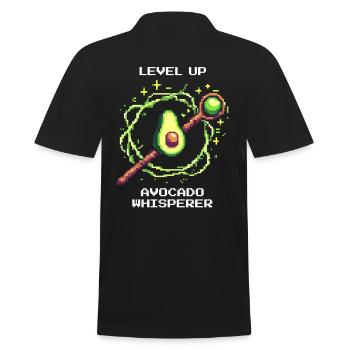 Level Up | Avocado Whisperer mit XP Power-Up - Männer Poloshirt - Schwarz - Hinten - Kai (181cm)