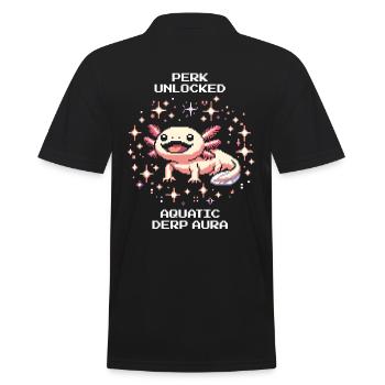 Axolotl Aura | Funny Amphibian Retro Pixel - Men's Polo Shirt - black - Back - Kai (181cm)