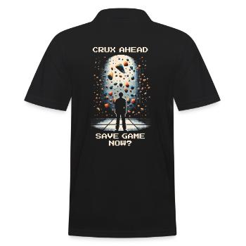 Crux ahead | Bouldering Pixel Art Kneebar - Men's Polo Shirt - black - Back - Kai (181cm)