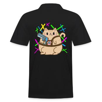 Fette Lasertag Katze - Männer Poloshirt - Schwarz - Hinten - Kai (181cm)