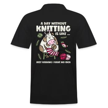 Stricken Spruch Strickende Kuh Urban Knitting - Männer Poloshirt - Schwarz - Hinten - Kai (181cm)