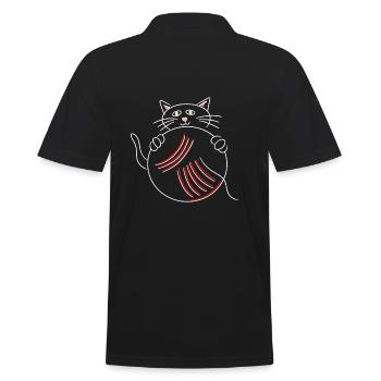 Cute cat with ball of yarn gift idea - Men's Polo Shirt - black - Back - Kai (181cm)