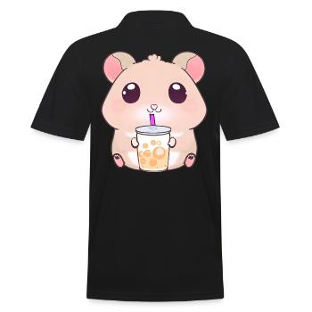 Kawaii Hamster mit Bubble Tea - Männer Poloshirt - Schwarz - Hinten - Kai (181cm)
