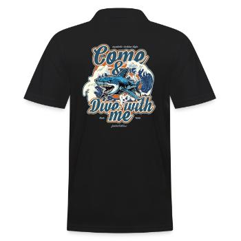 Hai - Komm und tauch mit mir, Tauchen, Aquaholic - Männer Poloshirt - Schwarz - Hinten - Kai (181cm)