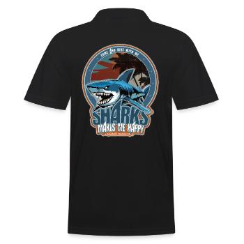 Haie machen mich glücklich. Aquaholic Design - Männer Poloshirt - Schwarz - Hinten - Kai (181cm)