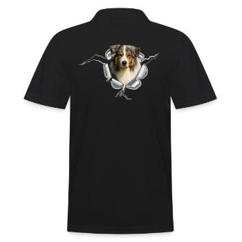 Australian Shepherd im Metall-Loch - Männer Poloshirt - Schwarz - Hinten - Kai (181cm)