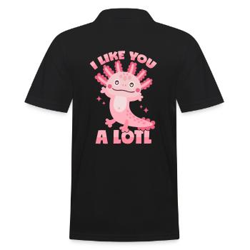 Axolotl: "I Like You A Lotl" - Männer Poloshirt - Schwarz - Hinten - Kai (181cm)