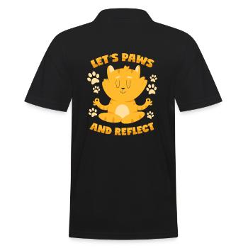 Cat: Pause and Reflect - Meditation - Men's Polo Shirt - black - Back - Kai (181cm)