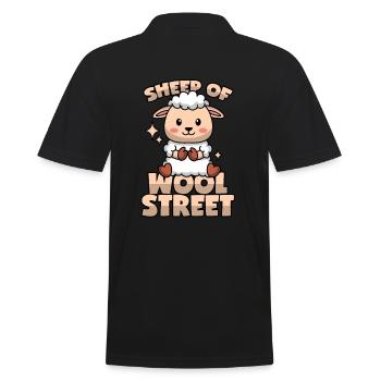 Sheep pun: "Sheep of Wool Street" - Men's Polo Shirt - black - Back - Kai (181cm)