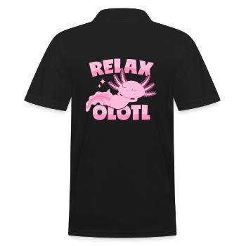 Relaxender Axolotl Wortwitz: Relaxolotl - Männer Poloshirt - Schwarz - Hinten - Kai (181cm)