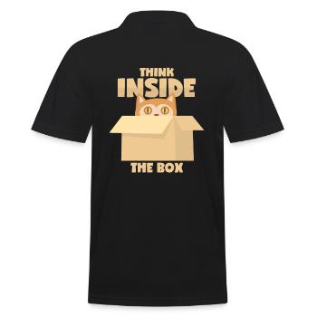 Katze: "Think Inside The Box" - Männer Poloshirt - Schwarz - Hinten - Kai (181cm)