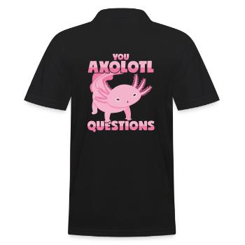 Axolotl Wortwitz: Du stellst eine Menge Fragen! - Männer Poloshirt - Schwarz - Hinten - Kai (181cm)
