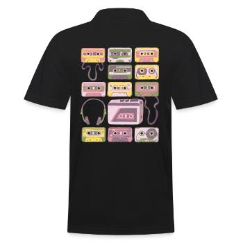 Kassetten - Vintage - Retro - Rekorder - Mix Tapes - Männer Poloshirt - Schwarz - Hinten - Kai (181cm)