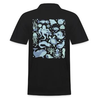 Deep Sea Fish Octopus Frogfish Lanternfish - Men's Polo Shirt - black - Back - Kai (181cm)