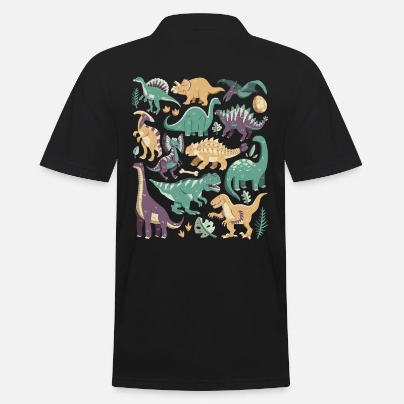 Dinosaurier Doodles Dino T-Rex Velociraptor Urzeit - Männer Poloshirt - Schwarz