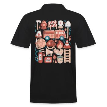Fire Brigade Doodles Fire Truck Firefighter - Men's Polo Shirt - black - Back - Kai (181cm)