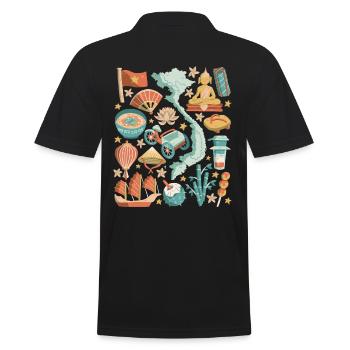 Vietnam Doodles Asia Hanoi Saigon Pho Banh Mi - Polo Homme - noir - Dos - Kai (181cm)