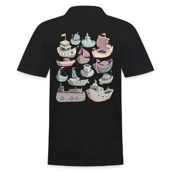 Boote Schiffe Doodle Segeln Kapitän Hafen Anker - Männer Poloshirt - Schwarz - Hinten - Kai (181cm)