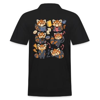 Red Panda: Kaffee, Pizza, Donut, Musik, Buch lesen - Männer Poloshirt - Schwarz - Hinten - Kai (181cm)
