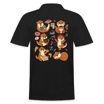 Otter: Coffee, Pizza, Donut, Reading, Music, Dancing - Men's Polo Shirt - black - Back - Kai (181cm)