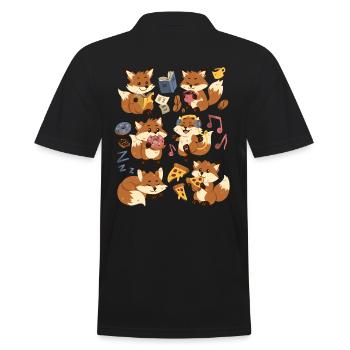 Fuchs: Pizza, Donut, Kaffe, Musik, Buch lesen - Männer Poloshirt - Schwarz - Hinten - Kai (181cm)