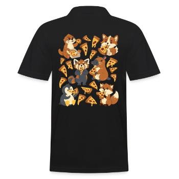 Pizza: Capybara, Fuchs, Corgi, Otter, Pinguin - Männer Poloshirt - Schwarz - Hinten - Kai (181cm)
