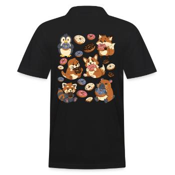 Donut: Capybara, Fox, Corgi, Otter, Penguin - Men's Polo Shirt - black - Back - Kai (181cm)