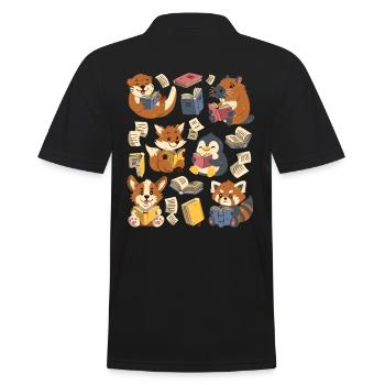 Reading Books: Capybara, Fox, Corgi, Otter - Men's Polo Shirt - black - Back - Kai (181cm)