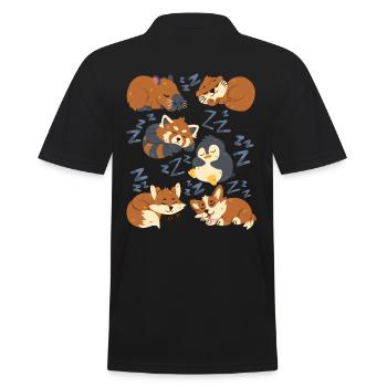 Schlafende Tiere: Capybara, Fuchs, Corgi, Otter - Männer Poloshirt - Schwarz - Hinten - Kai (181cm)