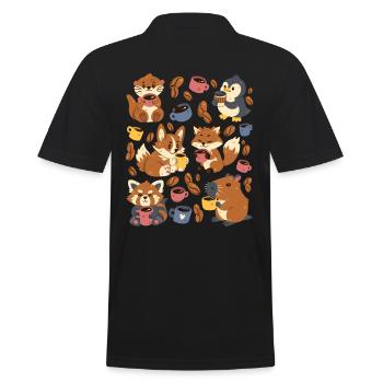 Kaffee: Capybara, Fuchs, Corgi, Otter, Pinguin - Männer Poloshirt - Schwarz - Hinten - Kai (181cm)