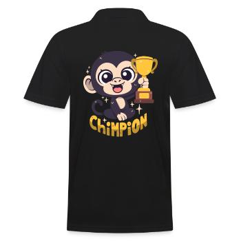 Schimpansen-Champion mit Pokal (Wortwitz) - Männer Poloshirt - Schwarz - Hinten - Kai (181cm)