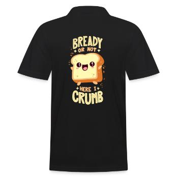 Bread pun: "Bready Or Not Here I Crumb" - Men's Polo Shirt - black - Back - Kai (181cm)