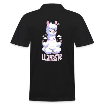 Lama meditiert - Namaste! - Männer Poloshirt - Schwarz - Hinten - Kai (181cm)
