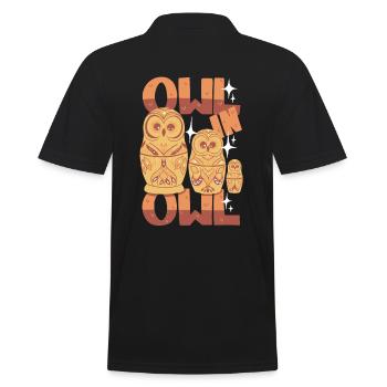 Owl Matryoshka - Men's Polo Shirt - black - Back - Kai (181cm)