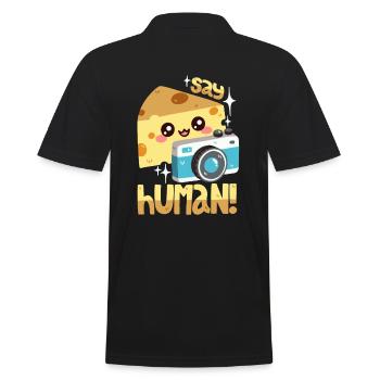 Fotografie Wortwitz "Cheese!" - Männer Poloshirt - Schwarz - Hinten - Kai (181cm)