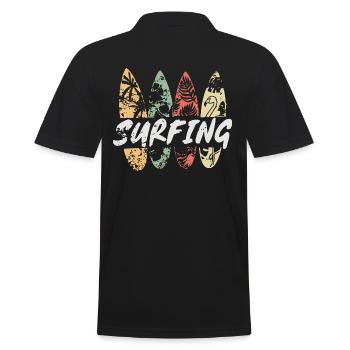 Surfing - Retro - Hawaii Tiki Surfer UsedLook 80s - Männer Poloshirt - Schwarz - Hinten - Kai (181cm)