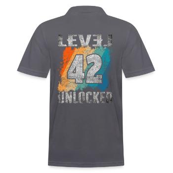 Birthday Gift Level Unlocked 42 years - Men's Polo Shirt - charcoal grey - Back - Nico (186cm)